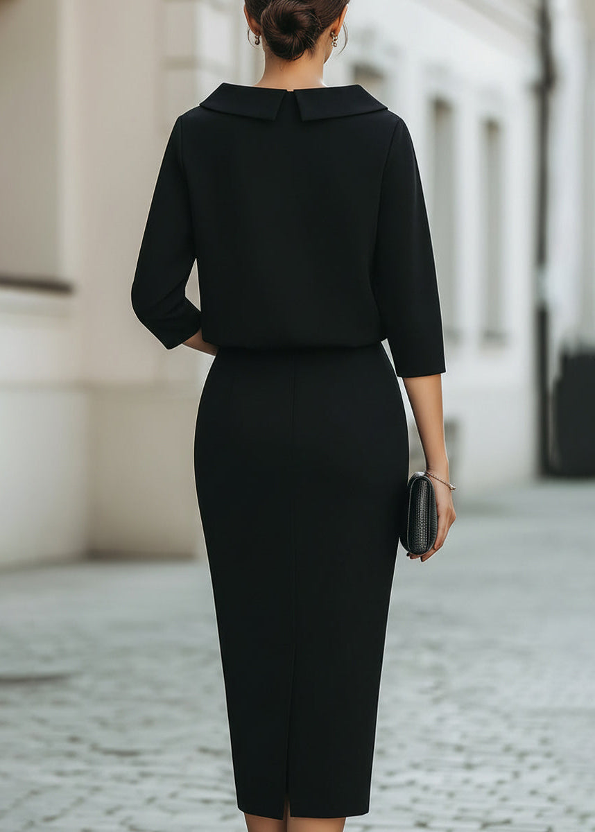 Women’s Boat Neck Midi Skirt Set with Elegant 3/4 Sleeves