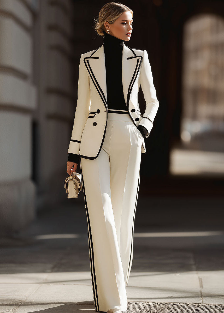 Women’s Double Breasted Suit Set with Contrast Trim