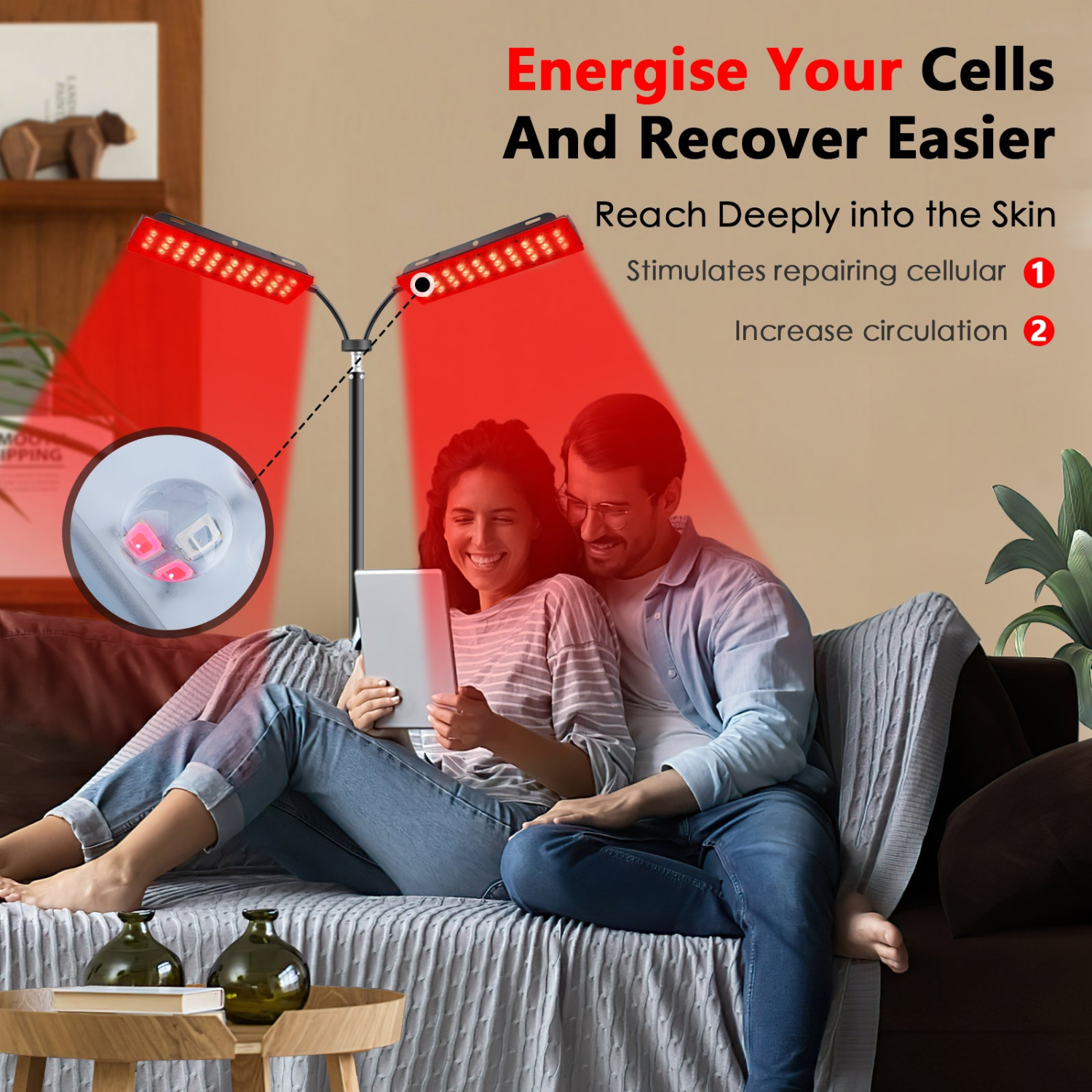 Dual-Head Red Light Therapy Lamp with Adjustable Stand | for Targeted Full-Body Relief