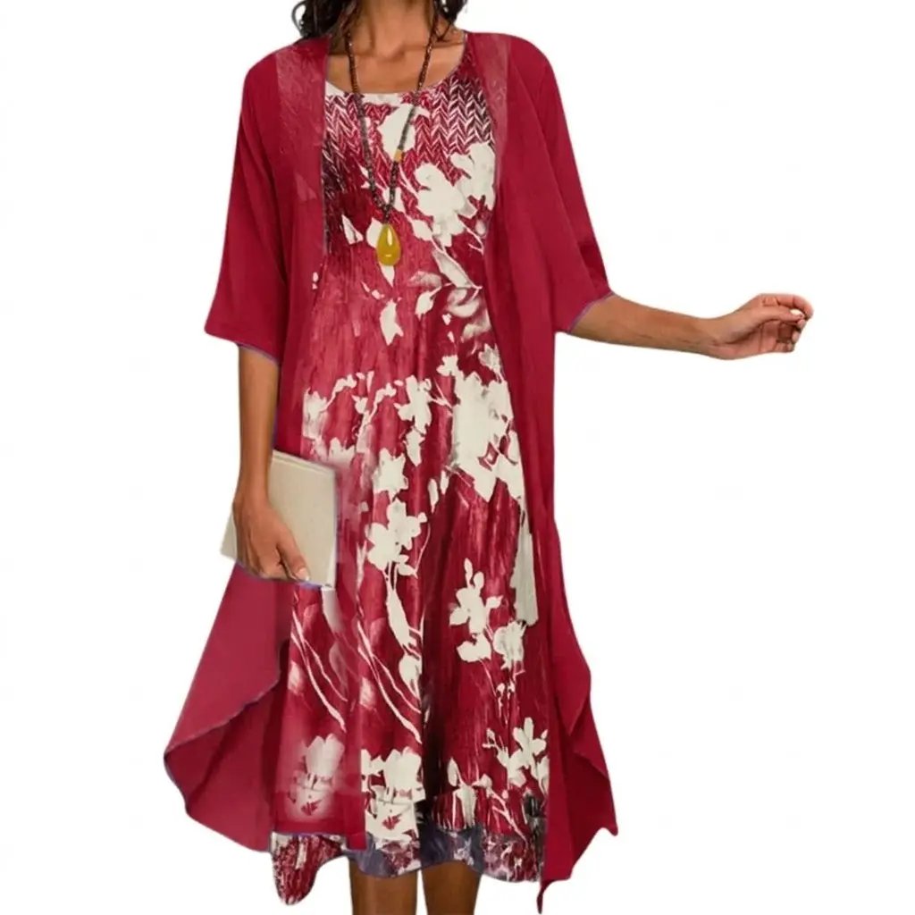 Women’s Floral Dress and Cardigan Set