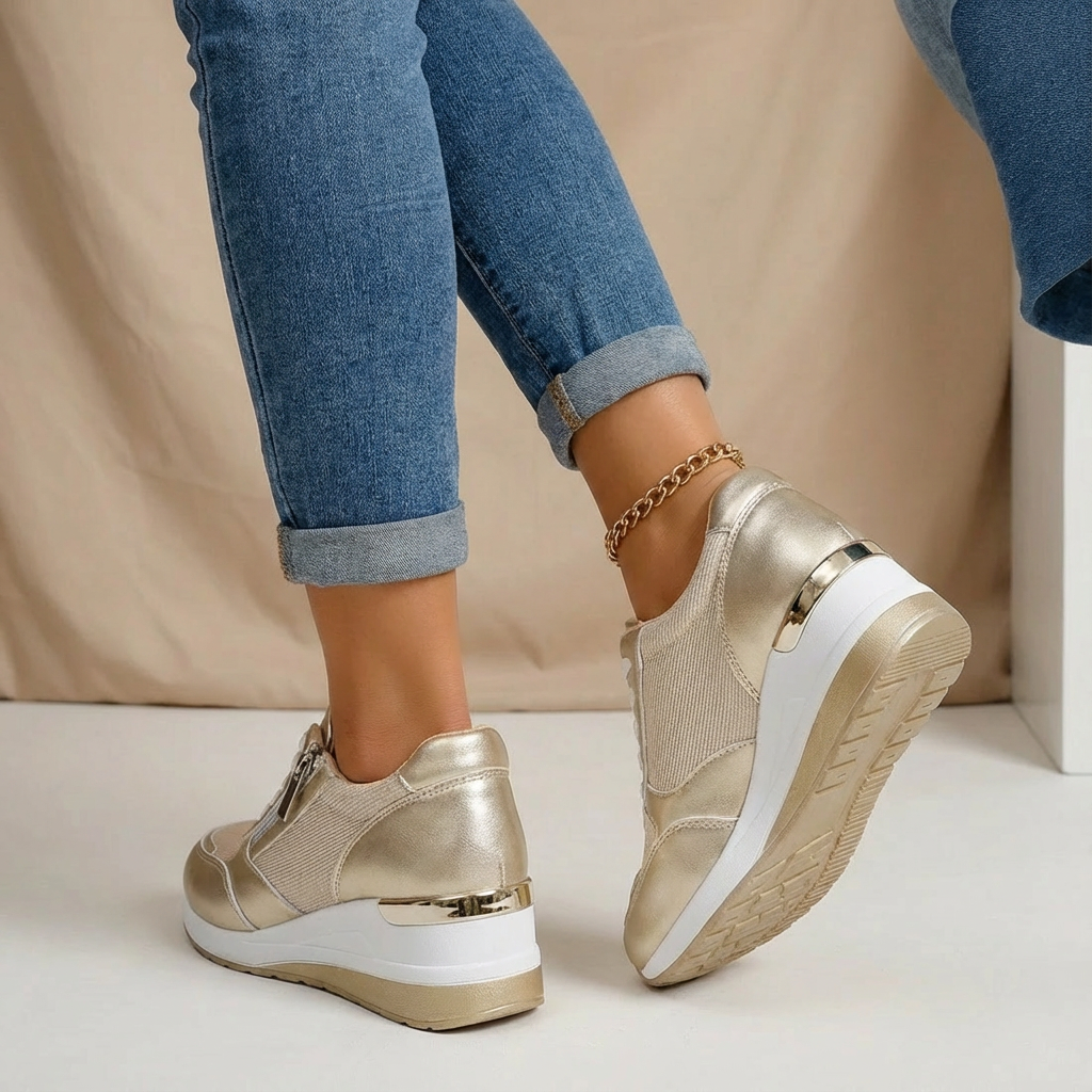 Women’s Stylish Wedge Trainers with Side Zip