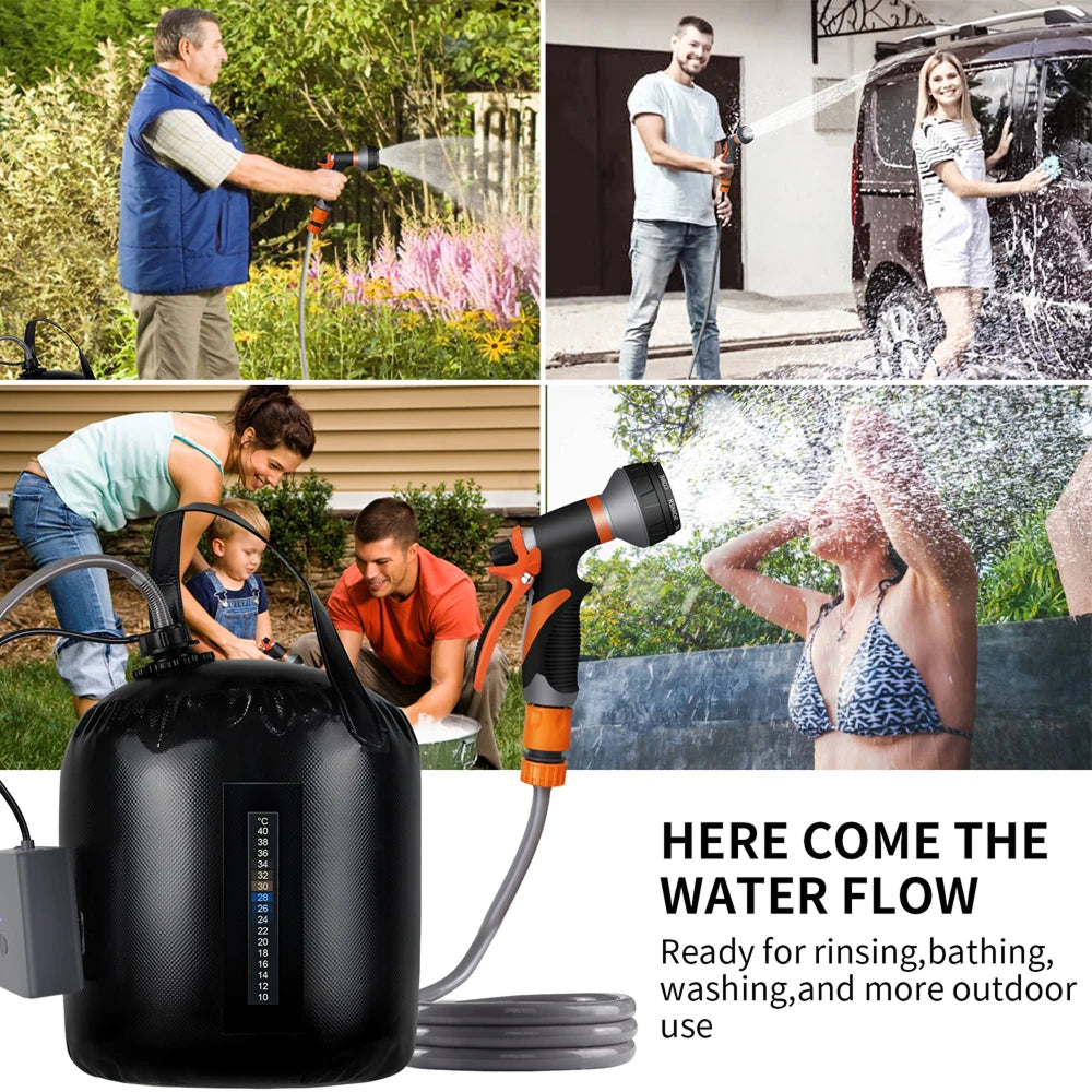 ClinyShowe 20L Portable Camping Shower ,Solar Heating Bag Rechargeable Electric Shower Pump