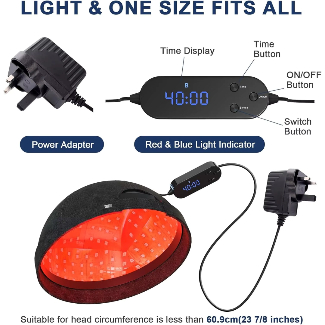 Red & Blue Light Hair Growth Cap – Stimulates Follicles & Promotes Thicker Hair