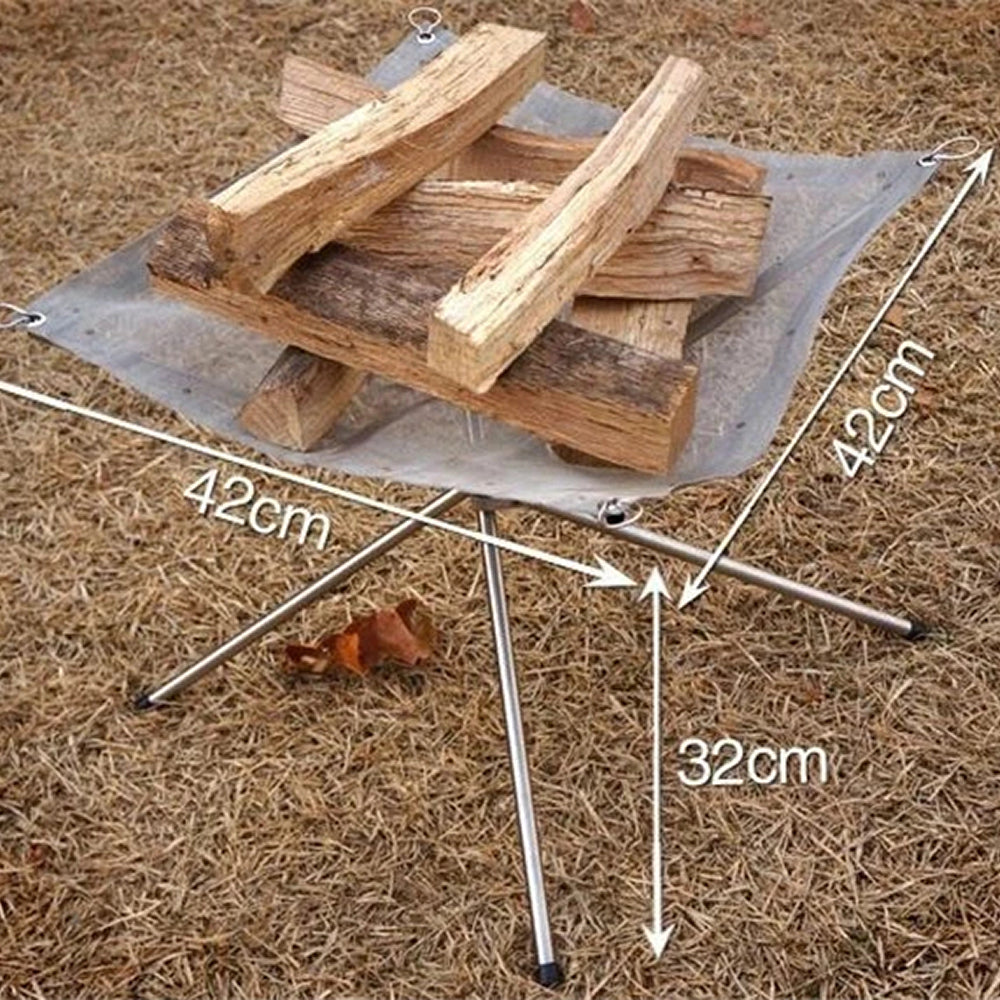 PyraSola Portable Fire Pit - 3 in 1 Collapsible Camping Grill Outdoor Heater - Compact 304 Stainless Steel Low Smoke Mesh Wood Burner