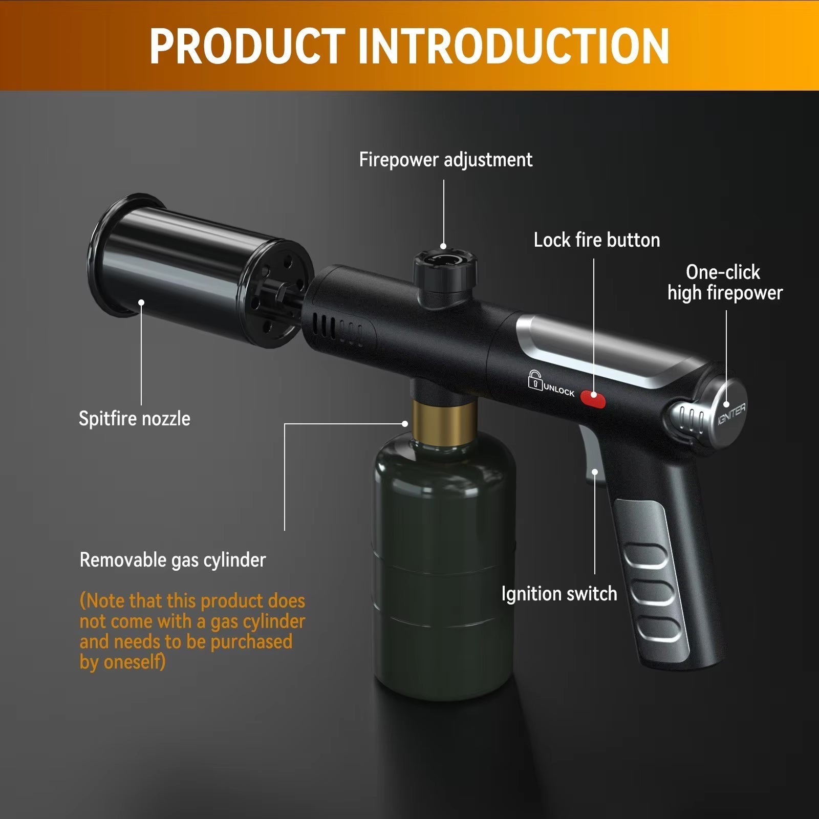 Blazorams Propane Torch Gun | Windproof Flame | Steel Copper Body | Refillable Tank | Ergonomic Design