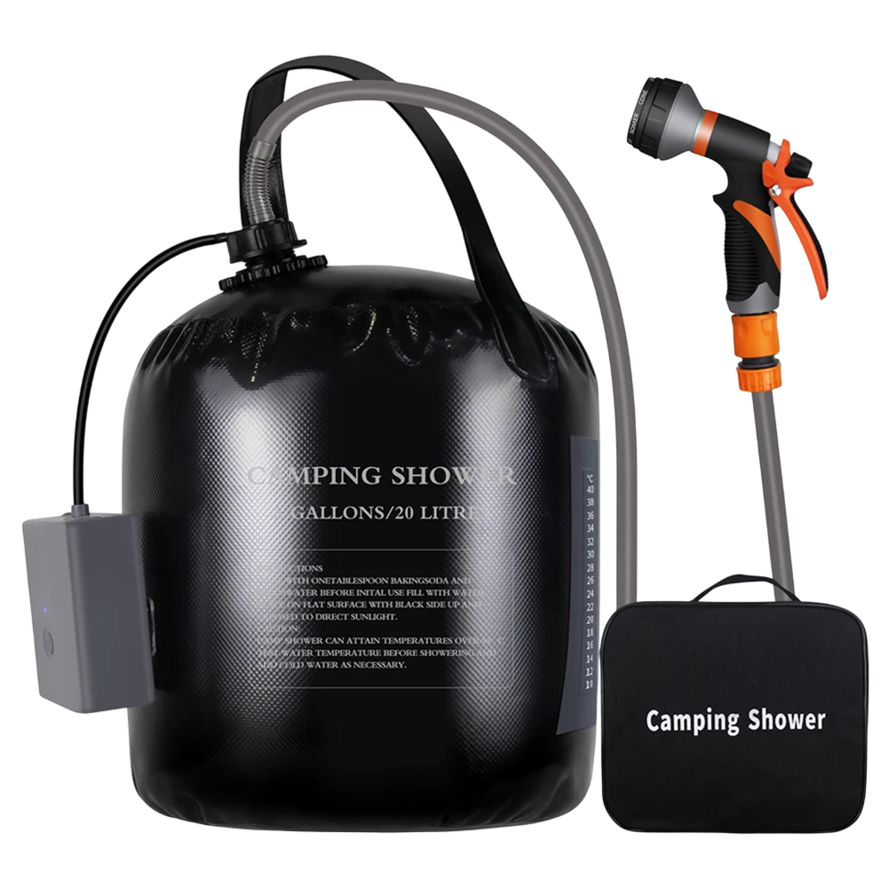 ClinyShowe 20L Portable Camping Shower ,Solar Heating Bag Rechargeable Electric Shower Pump