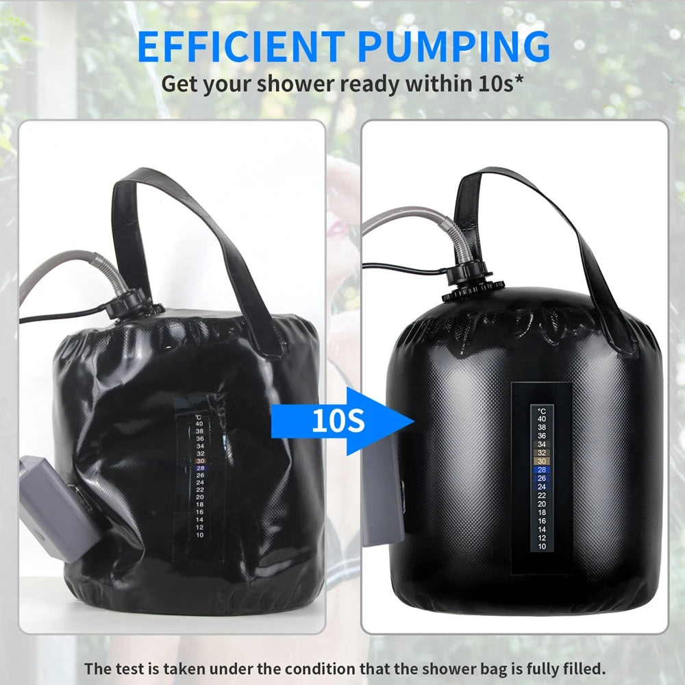 ClinyShowe 20L Portable Camping Shower ,Solar Heating Bag Rechargeable Electric Shower Pump