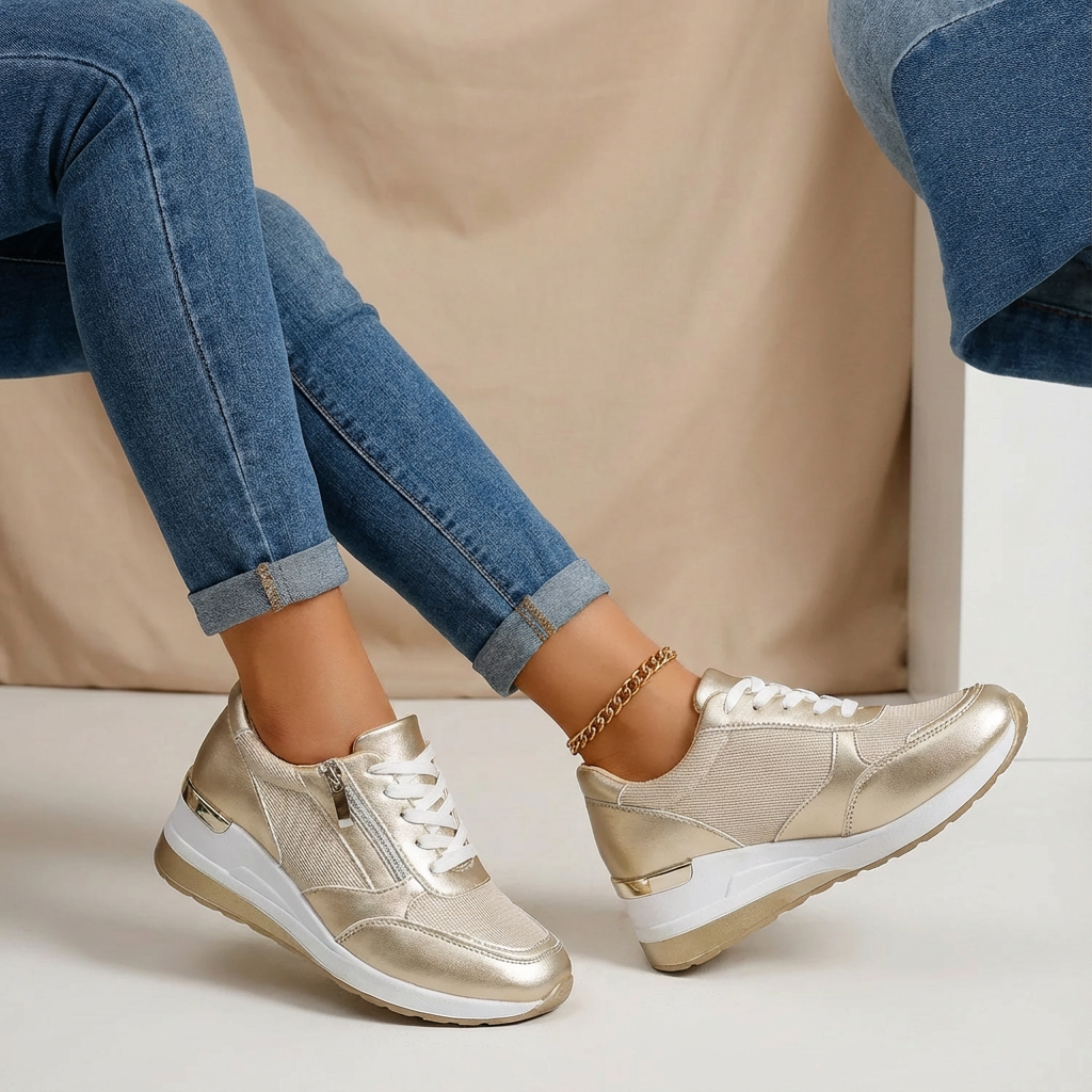 Women’s Stylish Wedge Trainers with Side Zip