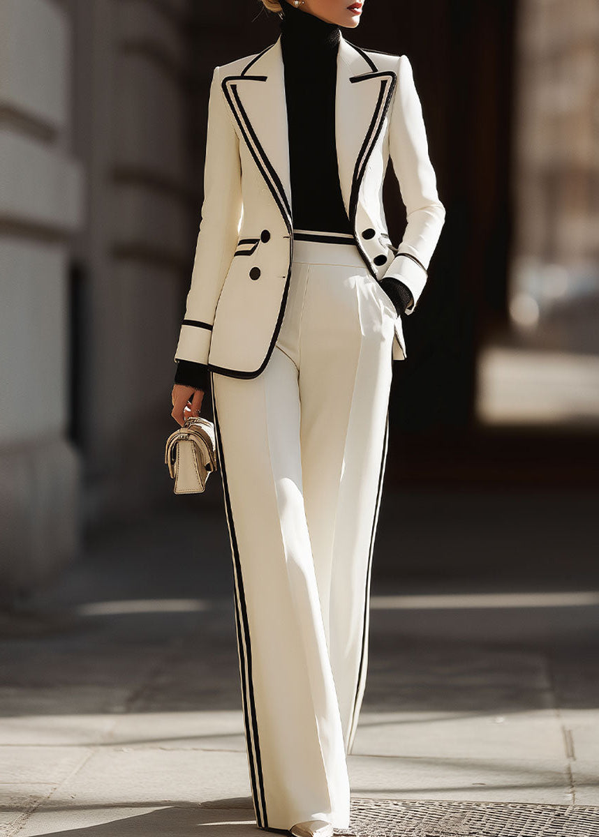 Women’s Double Breasted Suit Set with Contrast Trim