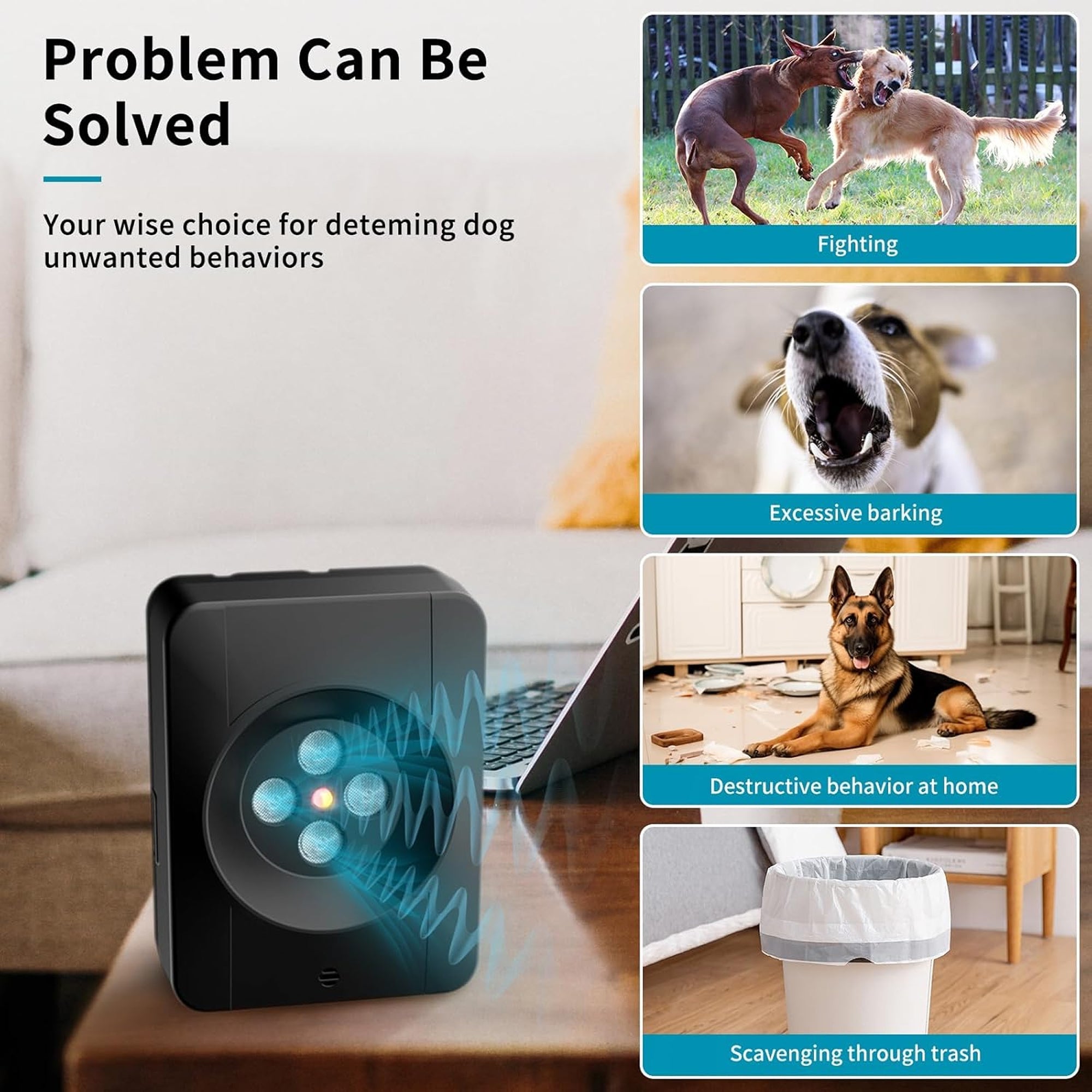 Barkren 3-in-1 Ultrasonic Dog Bark Control Device - 50ft Range Anti-Barking Training Tool, IP65 Waterproof Deterrent for Indoor & Outdoor Use, Humane