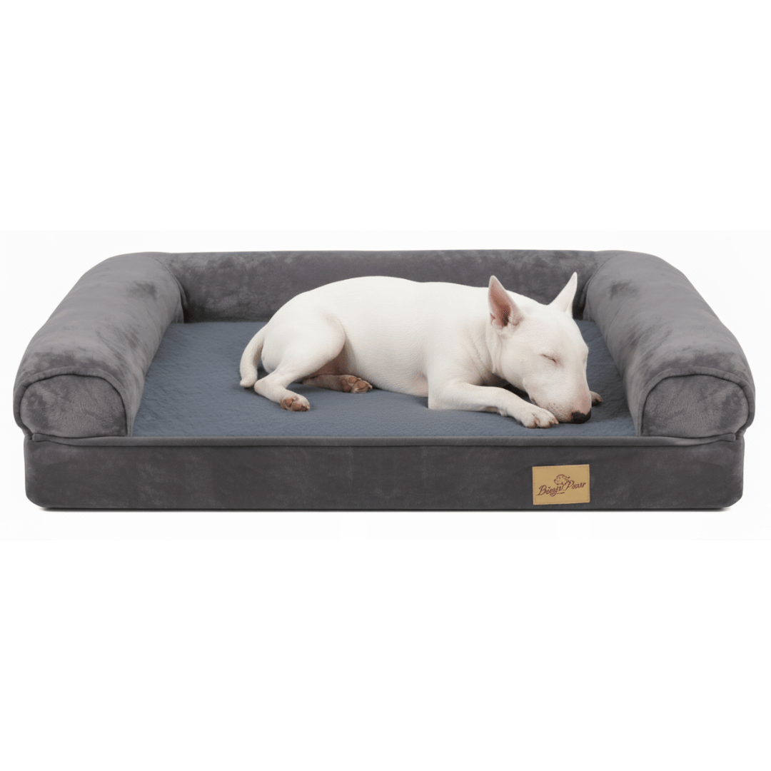 XL Orthopedic Dog Bed | Waterproof, Sofa-Style Bolster | Fits German Shepherd, Golden Retriever, Lab | Grey, Washable, Supportive Memory Foam