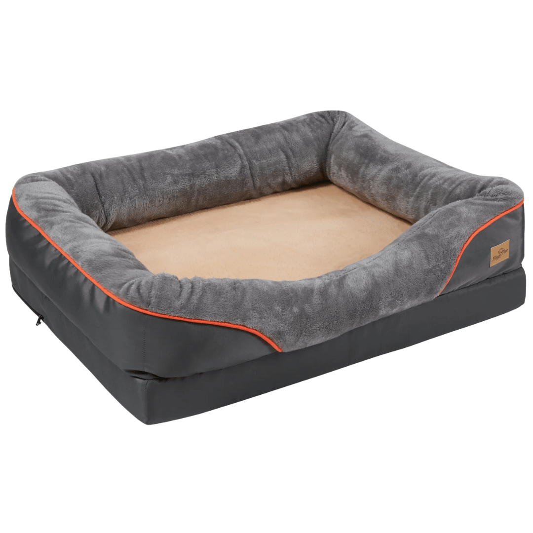XL Orthopedic Dog Bed | Waterproof, Nest-Style Bolster | Fits German Shepherd, Golden Retriever & Lab | Grey, Washable, Supportive Memory Foam