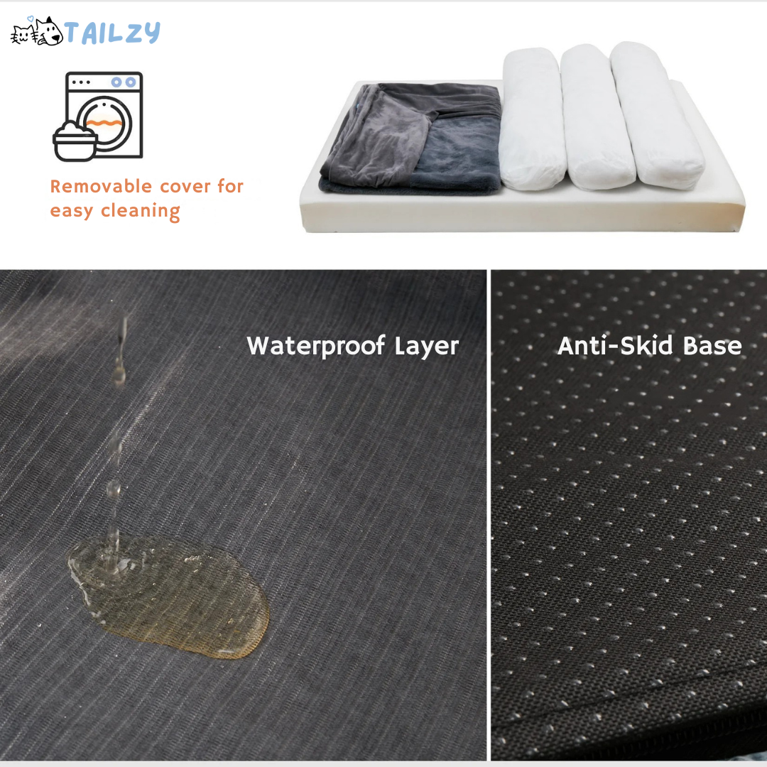 XL Orthopedic Dog Bed | Waterproof, Sofa-Style Bolster | Fits German Shepherd, Golden Retriever, Lab | Grey, Washable, Supportive Memory Foam