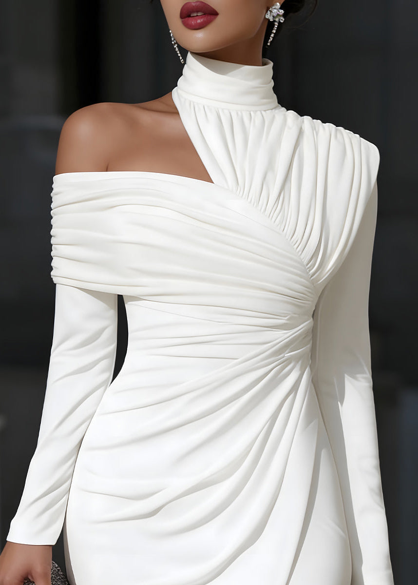 Women’s Asymmetric Midi Dress with Draped One Shoulder