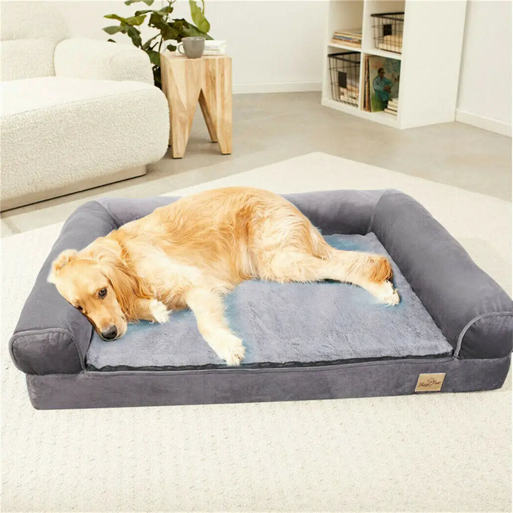 XL Orthopedic Dog Bed | Waterproof, Sofa-Style Bolster | Fits German Shepherd, Golden Retriever, Lab | Grey, Washable, Supportive Memory Foam