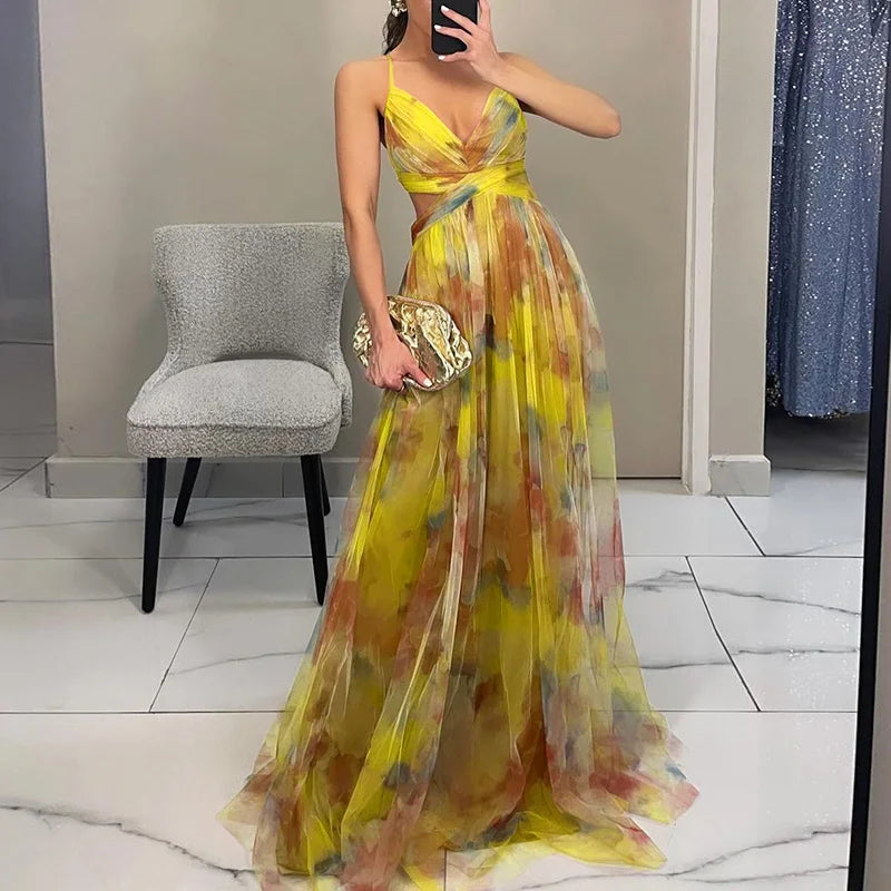 Women's Dress | V-Neck & Flowing Skirt with Dramatic Effect