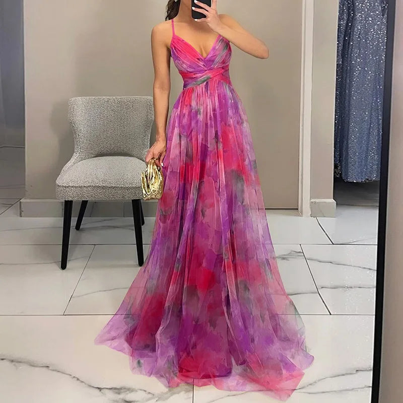 Women's Dress | V-Neck & Flowing Skirt with Dramatic Effect