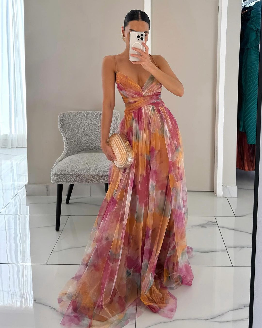 Women's Dress | V-Neck & Flowing Skirt with Dramatic Effect