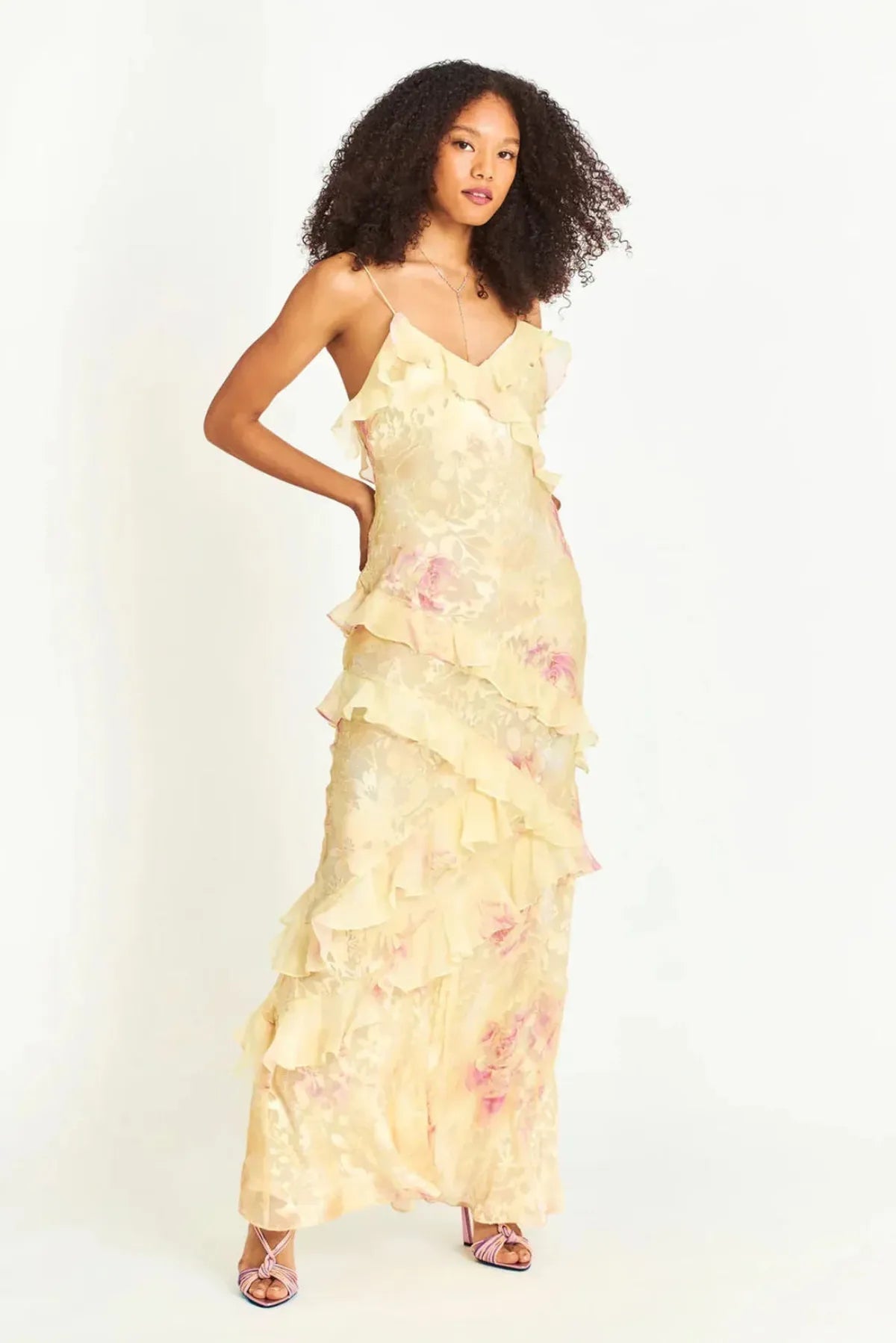 Airborne Yellow Floral Maxi Dress With Ruffles