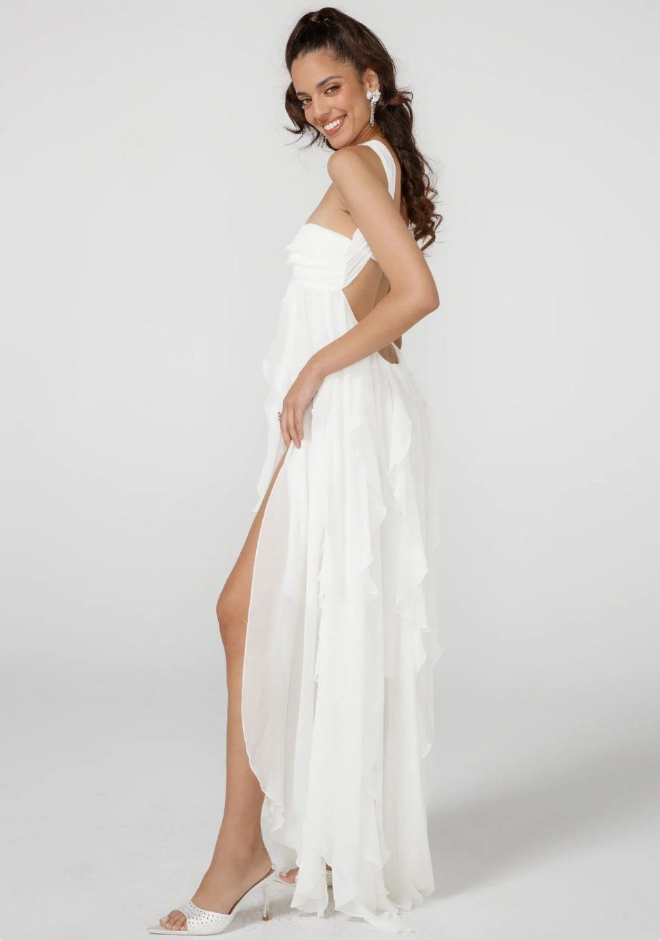 Ethereal Maxi Dress with Halter Neck and Backless Design for Elegant Occasions and Special Moments