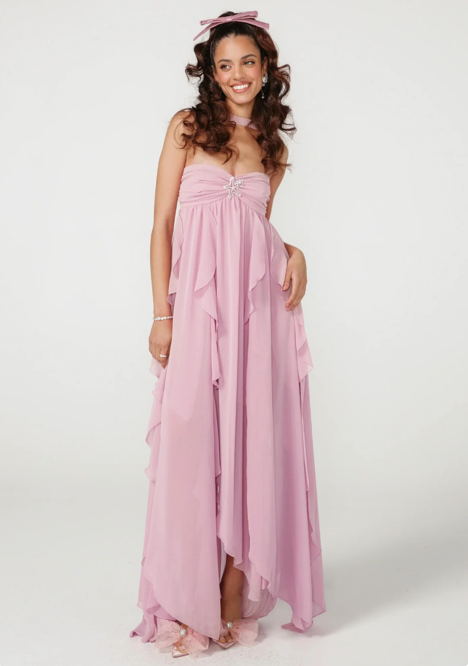 Ethereal Maxi Dress with Halter Neck and Backless Design for Elegant Occasions and Special Moments