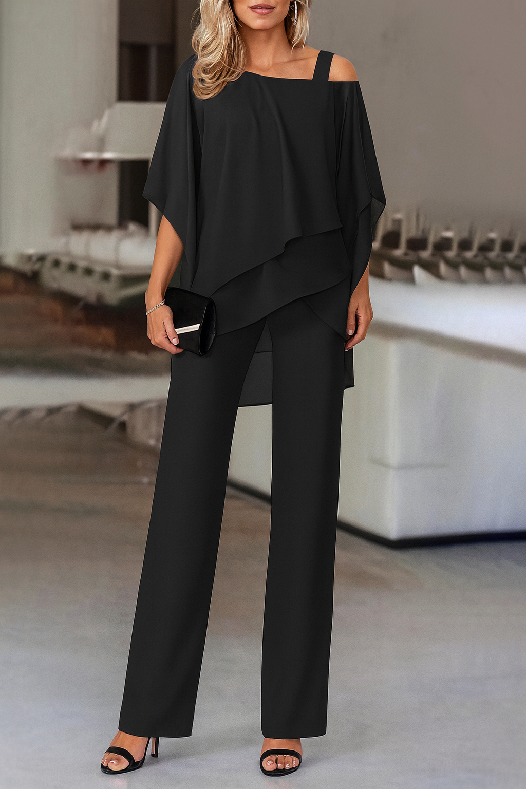 Stylish Evening Set for Women With Off-Shoulder Top And Wide Pants