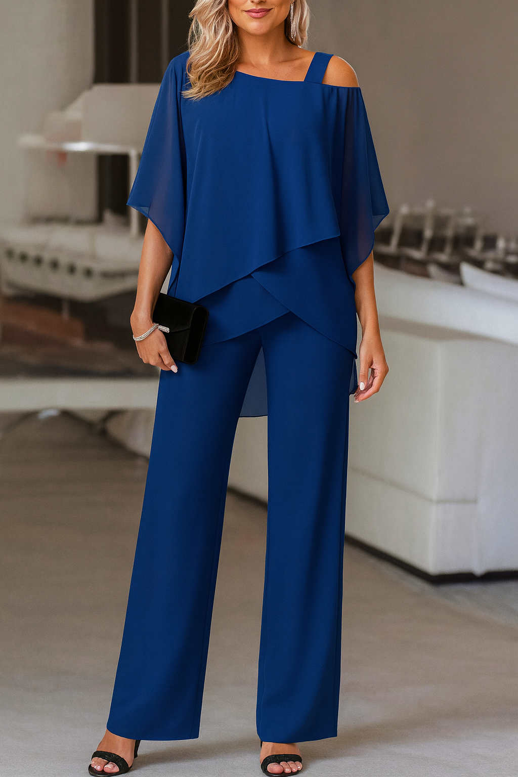 Stylish Evening Set for Women With Off-Shoulder Top And Wide Pants