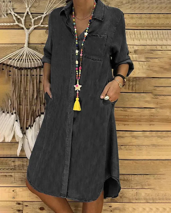 Stylish Casual Denim Shirt Dress with Comfortable Fit