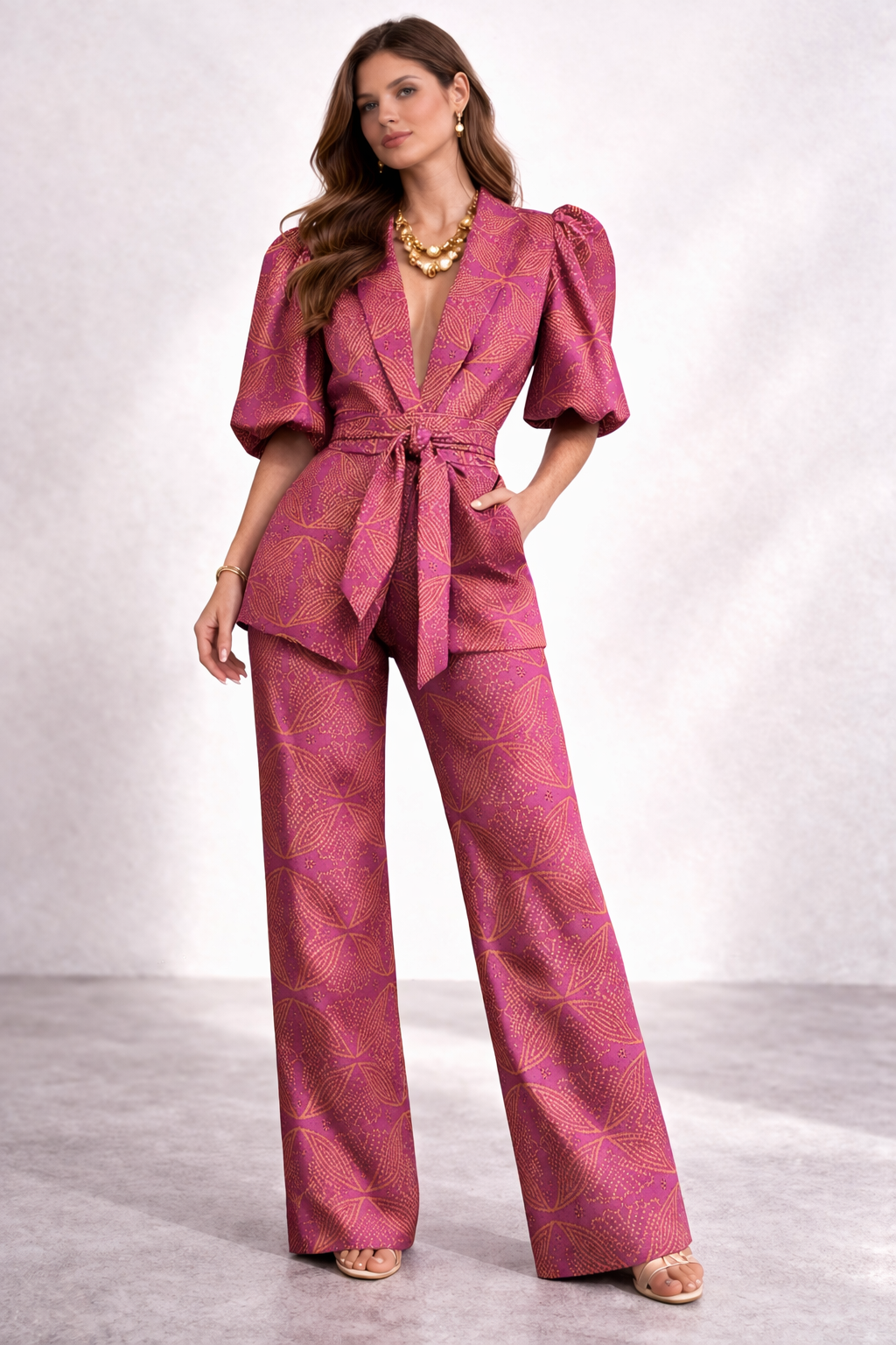 Elegant women's set with puff sleeves