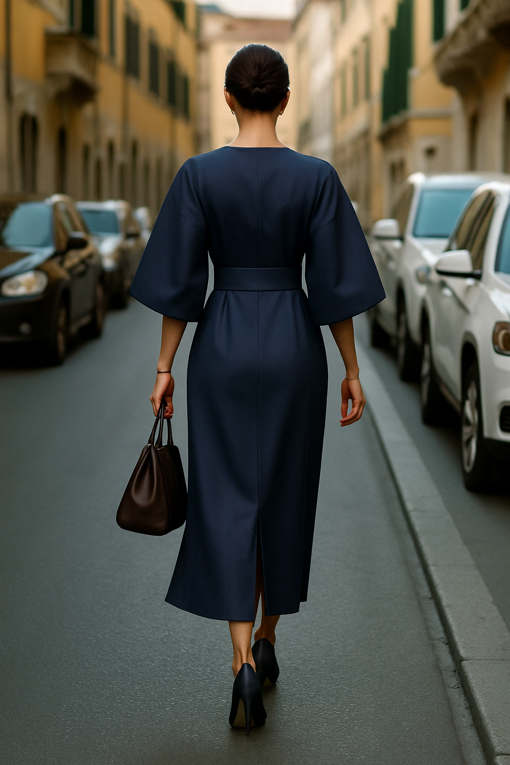 Women's Elegant Wide-Sleeve Midi Dress