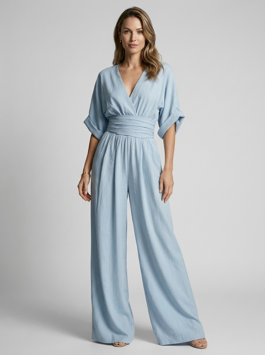 Elegant Jumpsuit With V-Neckline And Wide Legs