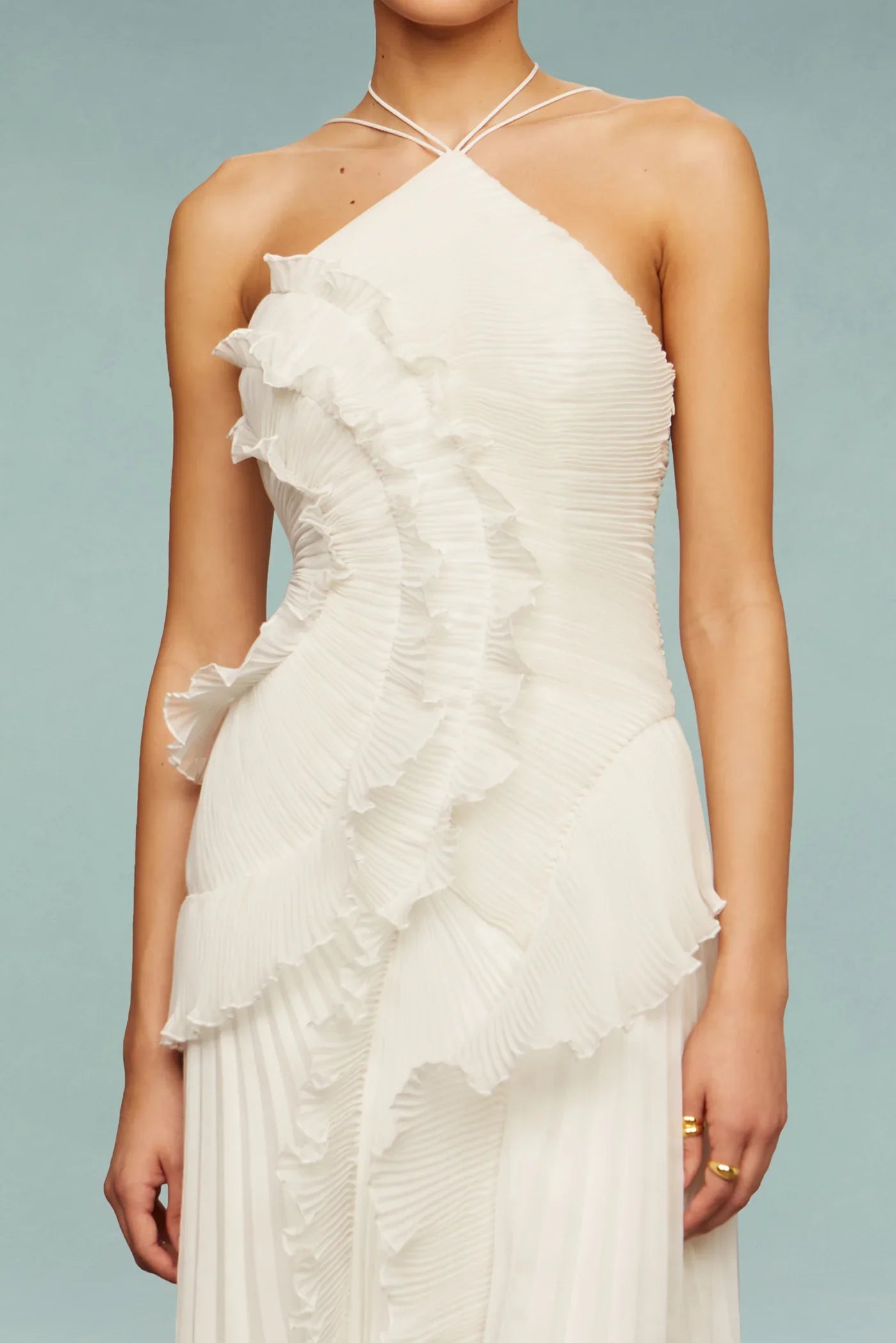 Ruffle Halter Maxi Dress With Pleated Ruffles