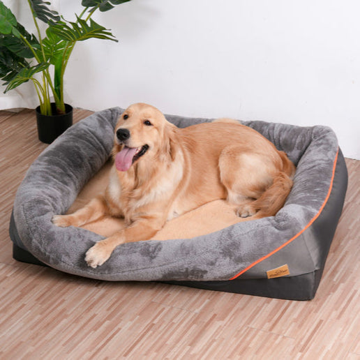 XL Orthopedic Dog Bed | Waterproof, Nest-Style Bolster | Fits German Shepherd, Golden Retriever & Lab | Grey, Washable, Supportive Memory Foam