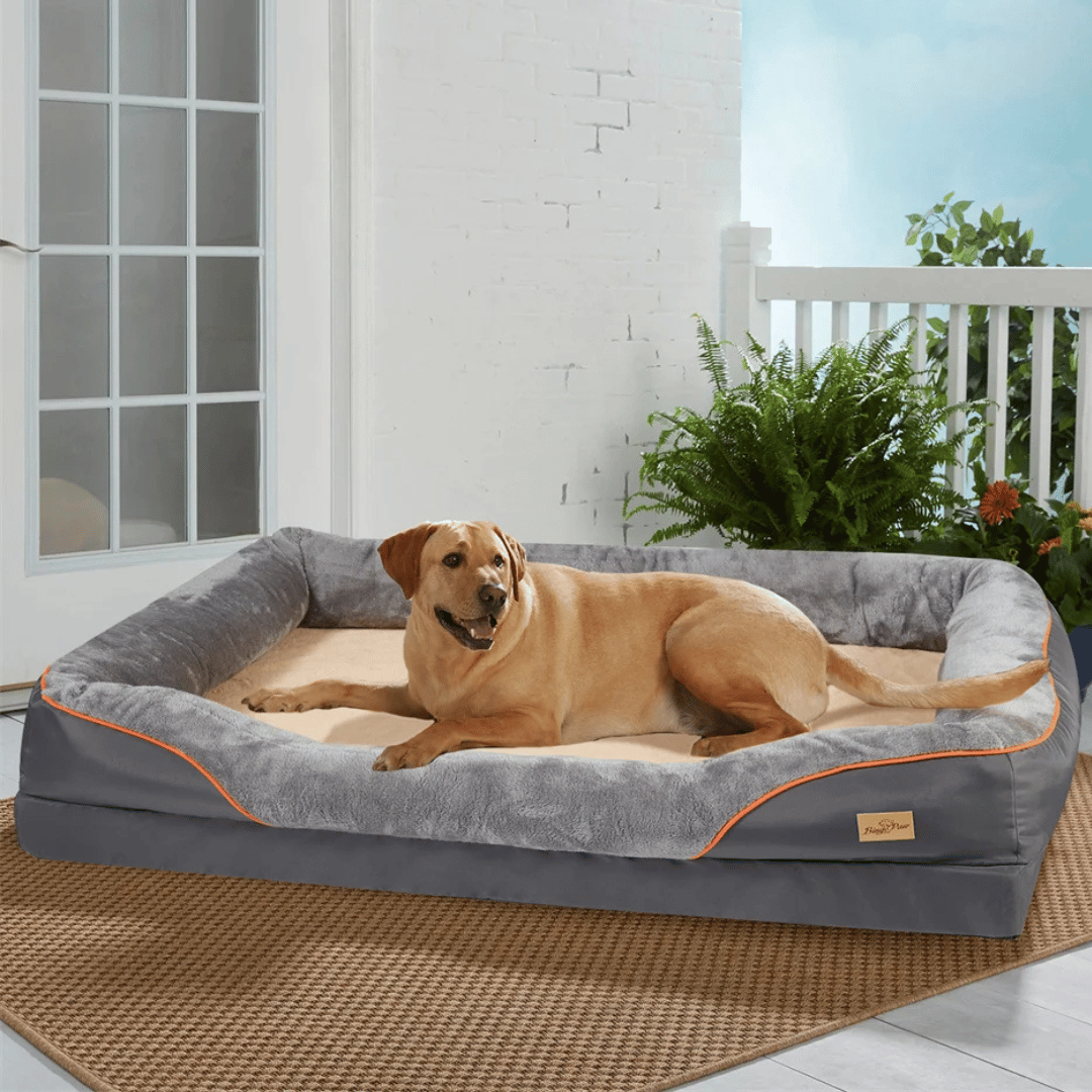 XL Orthopedic Dog Bed | Waterproof, Nest-Style Bolster | Fits German Shepherd, Golden Retriever & Lab | Grey, Washable, Supportive Memory Foam