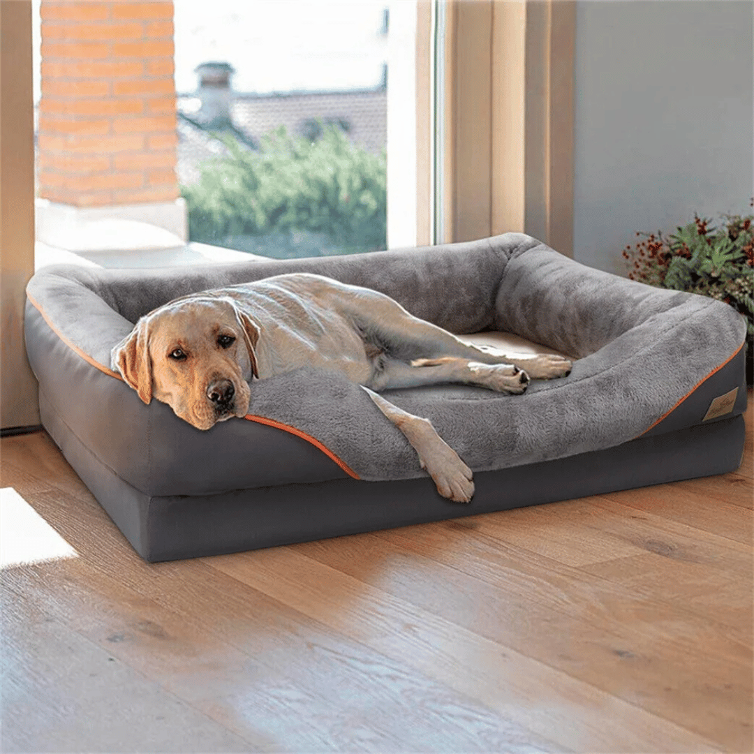 XL Orthopedic Dog Bed | Waterproof, Nest-Style Bolster | Fits German Shepherd, Golden Retriever & Lab | Grey, Washable, Supportive Memory Foam