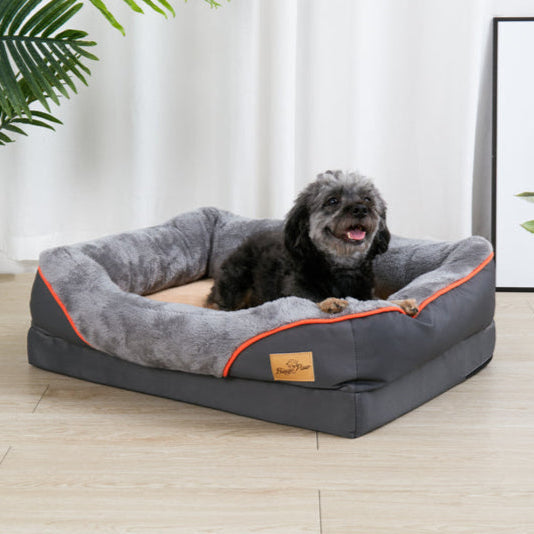XL Orthopedic Dog Bed | Waterproof, Nest-Style Bolster | Fits German Shepherd, Golden Retriever & Lab | Grey, Washable, Supportive Memory Foam