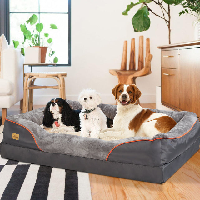 XL Orthopedic Dog Bed | Waterproof, Nest-Style Bolster | Fits German Shepherd, Golden Retriever & Lab | Grey, Washable, Supportive Memory Foam