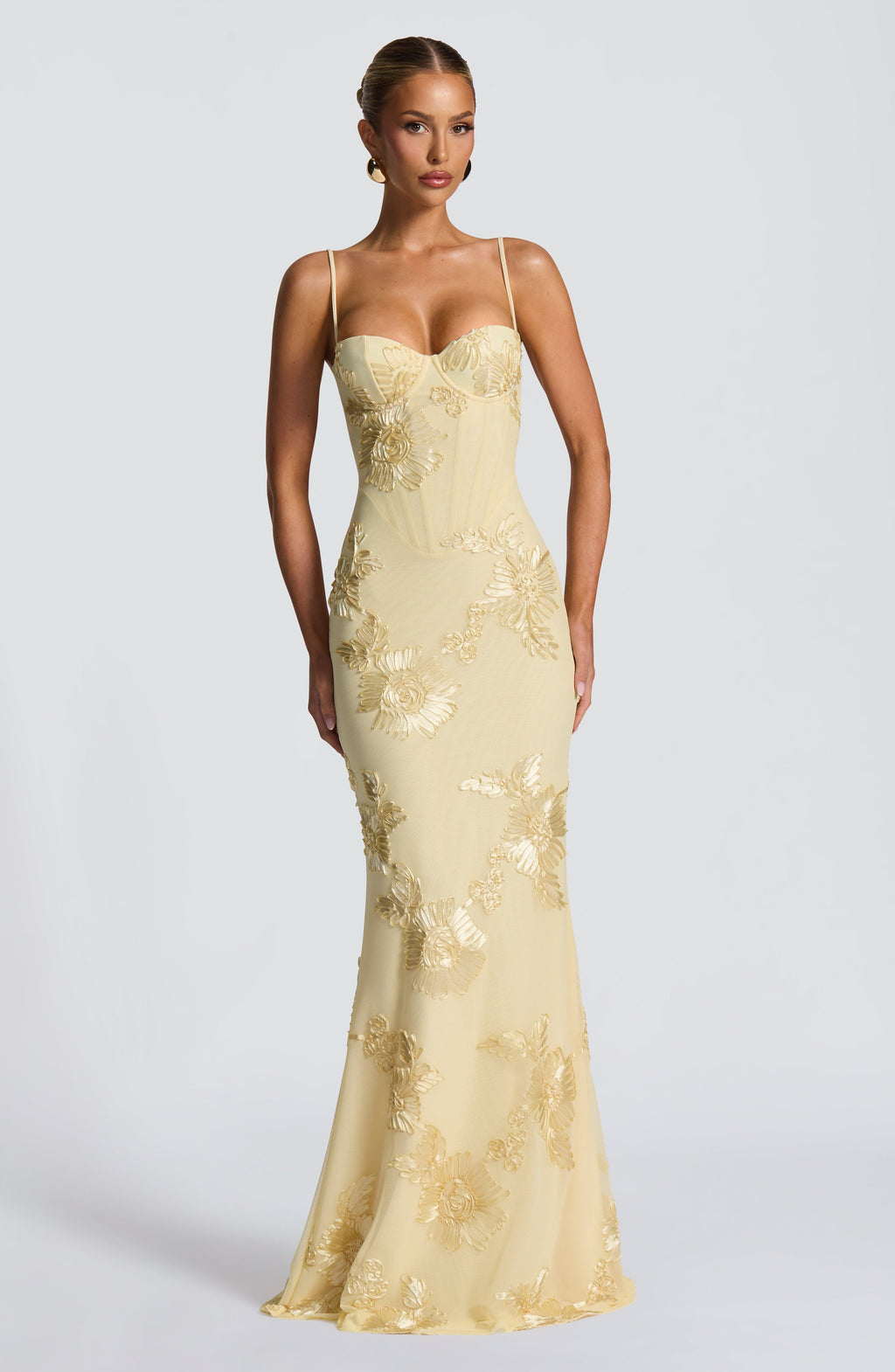 Floral Jacquard Corset Bodice Maxi Dress
