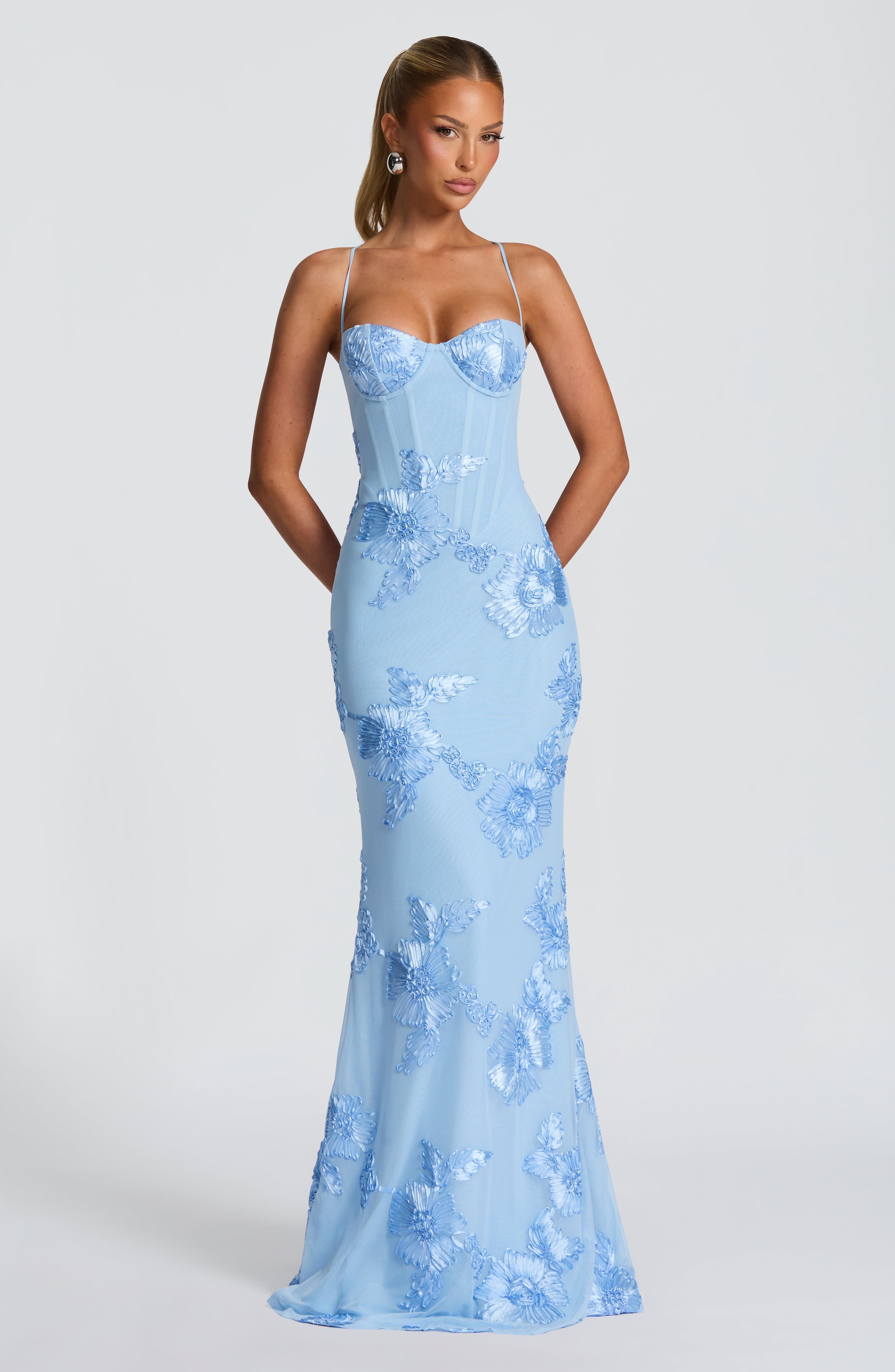 Floral Jacquard Corset Bodice Maxi Dress