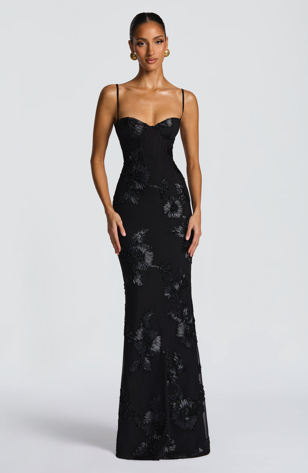 Floral Jacquard Corset Bodice Maxi Dress