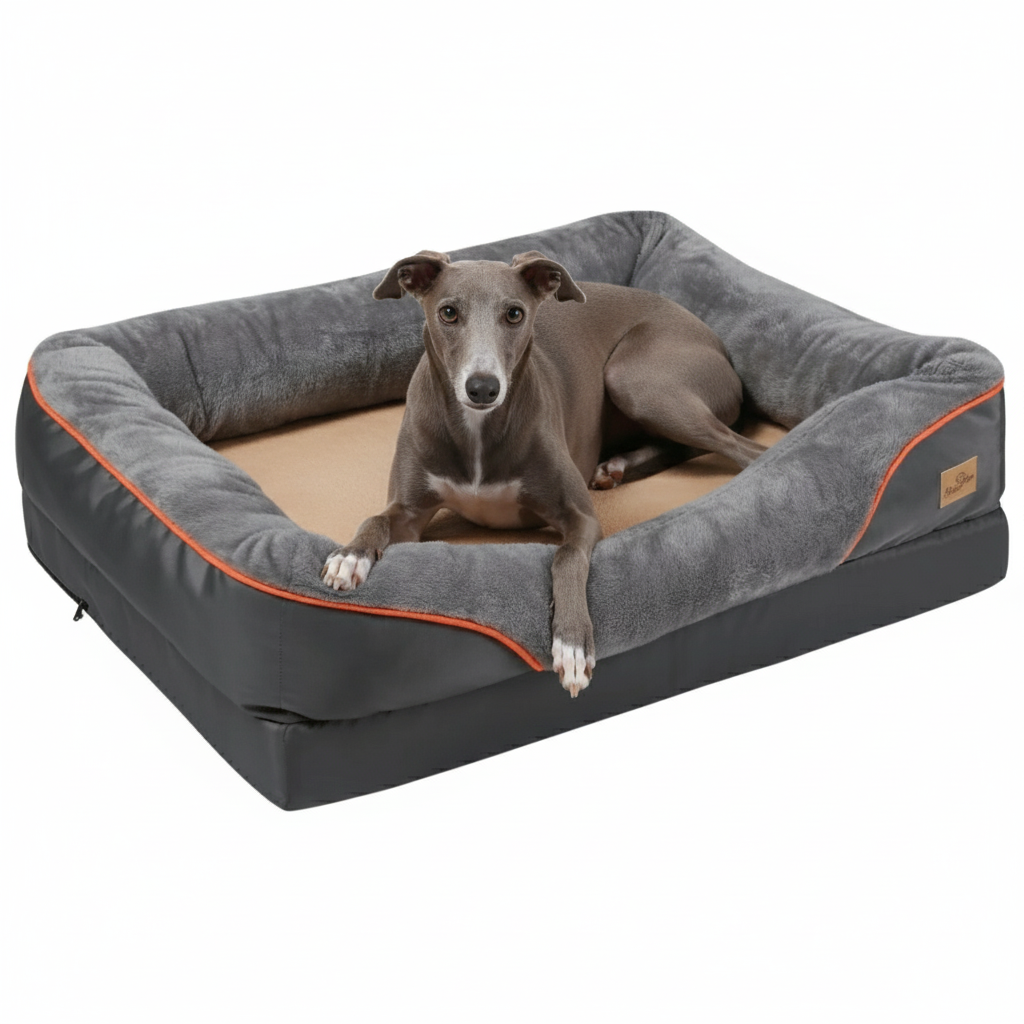 XL Orthopedic Dog Bed | Waterproof, Nest-Style Bolster | Fits German Shepherd, Golden Retriever & Lab | Grey, Washable, Supportive Memory Foam