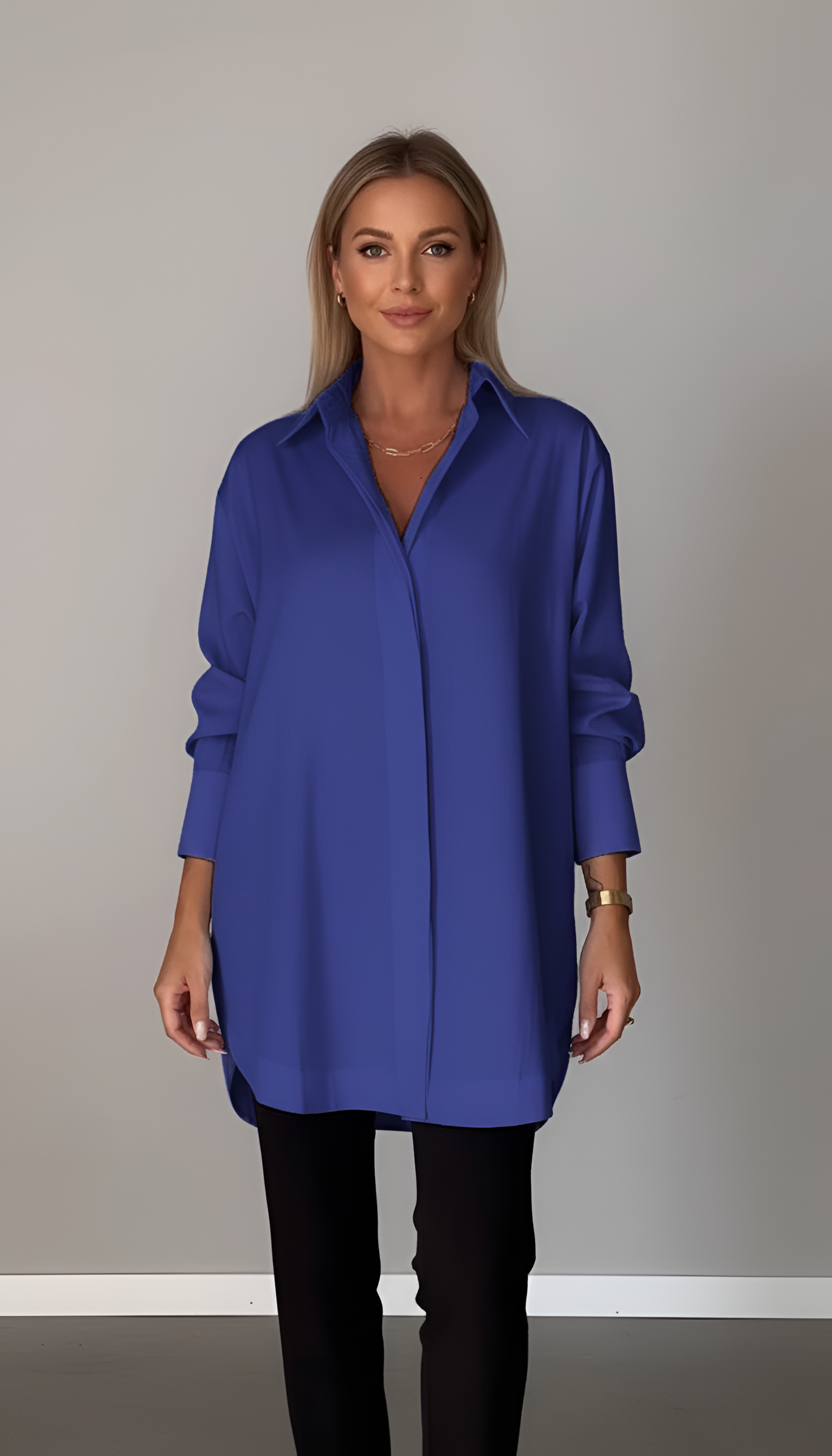 Fashion women's oversized cotton shirt with classic collar