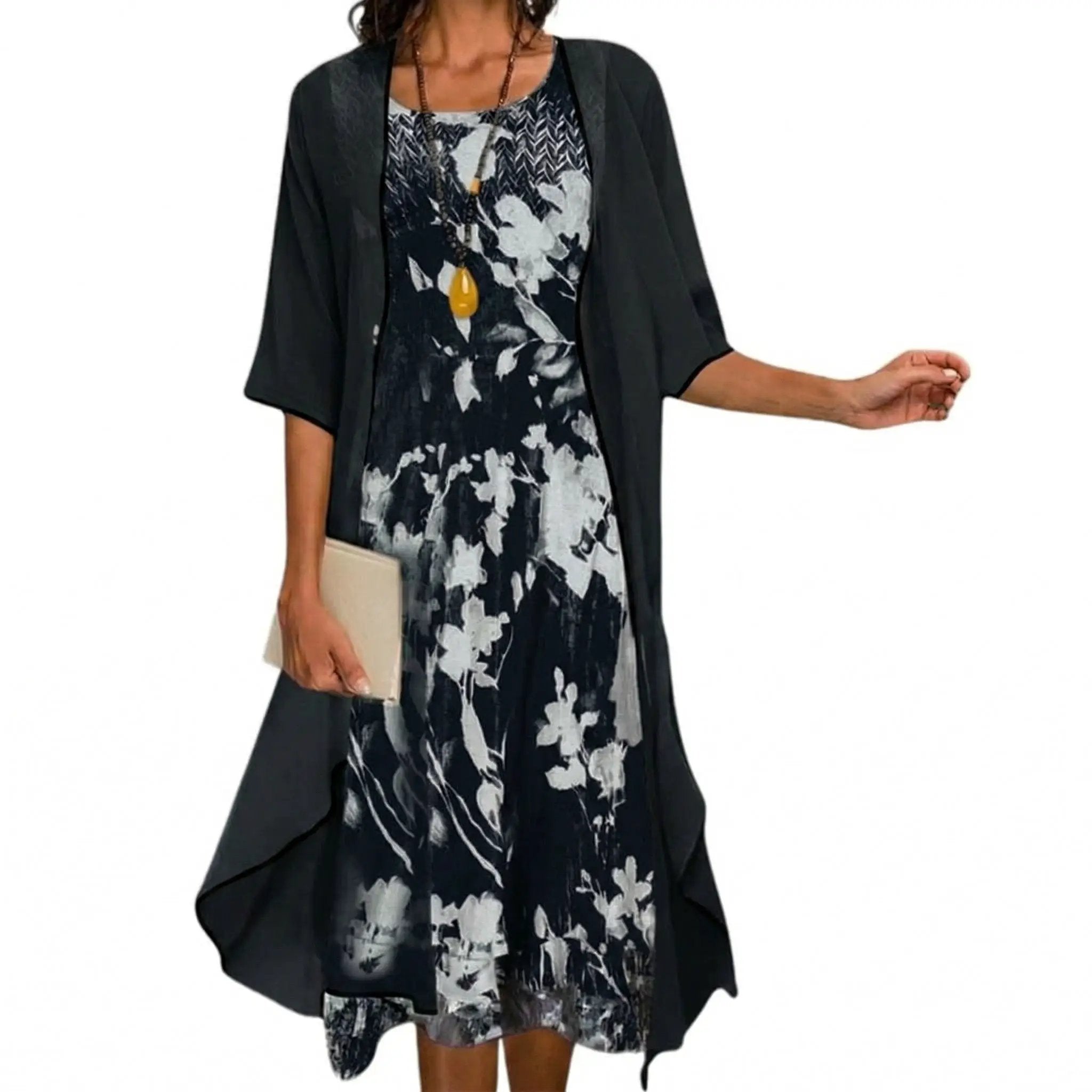 Women’s Floral Dress and Cardigan Set
