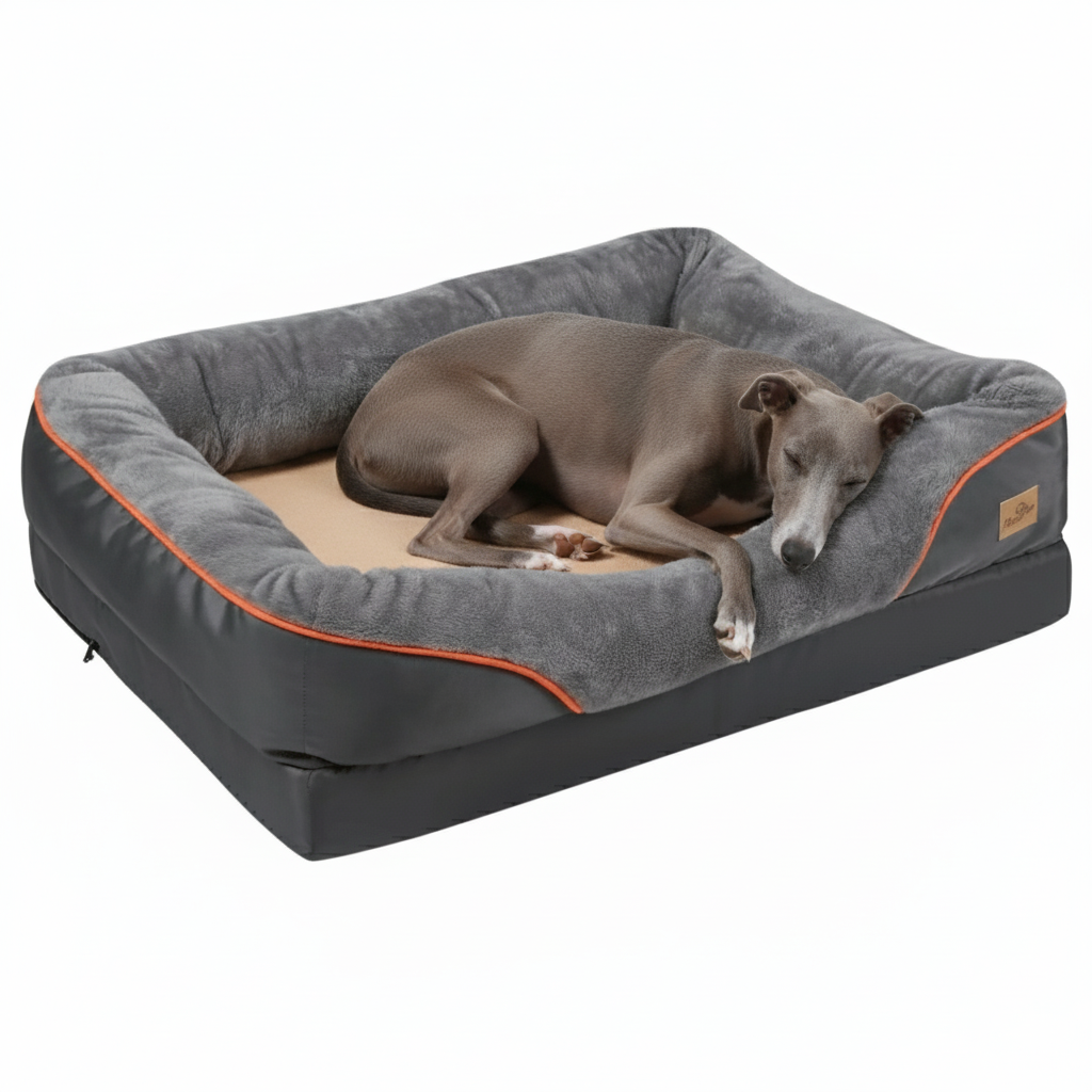 XL Orthopedic Dog Bed | Waterproof, Nest-Style Bolster | Fits German Shepherd, Golden Retriever & Lab | Grey, Washable, Supportive Memory Foam