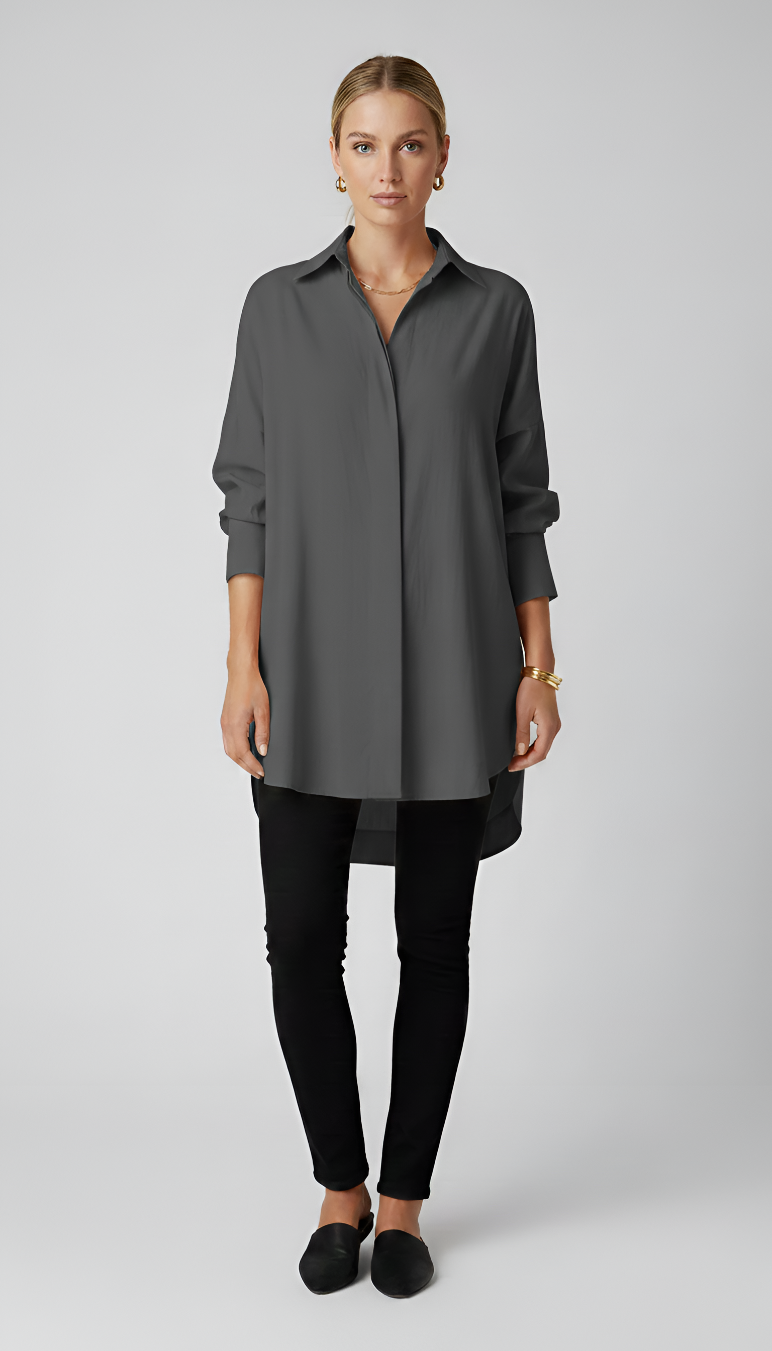 Fashion women's oversized cotton shirt with classic collar