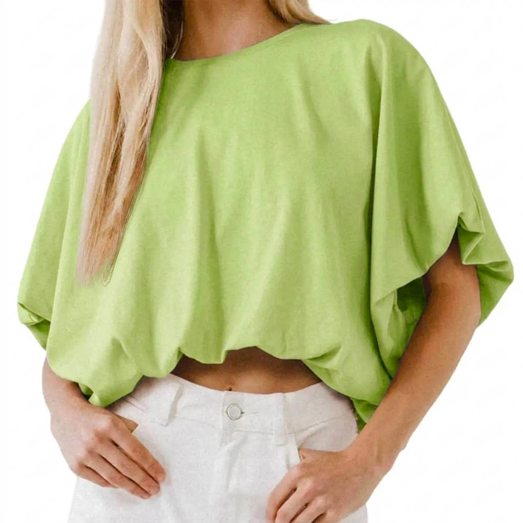 Womens Crewneck Crop Top Short Sleeve, Casual Loose Cropped T Shirt Summer Basic