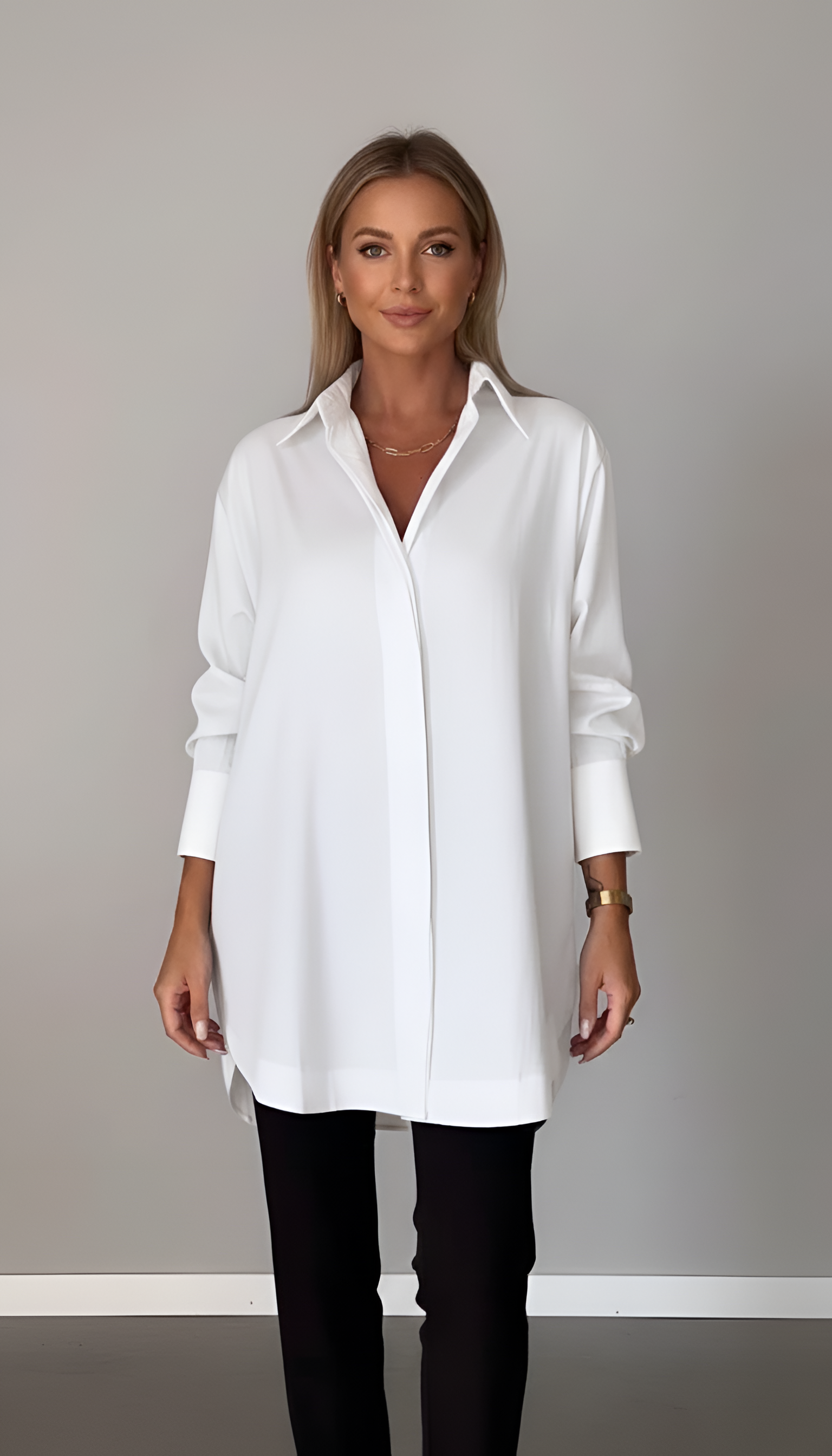 Fashion women's oversized cotton shirt with classic collar