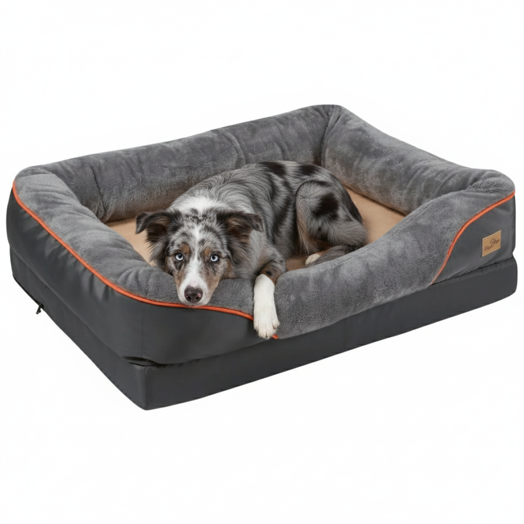 XL Orthopedic Dog Bed | Waterproof, Nest-Style Bolster | Fits German Shepherd, Golden Retriever & Lab | Grey, Washable, Supportive Memory Foam