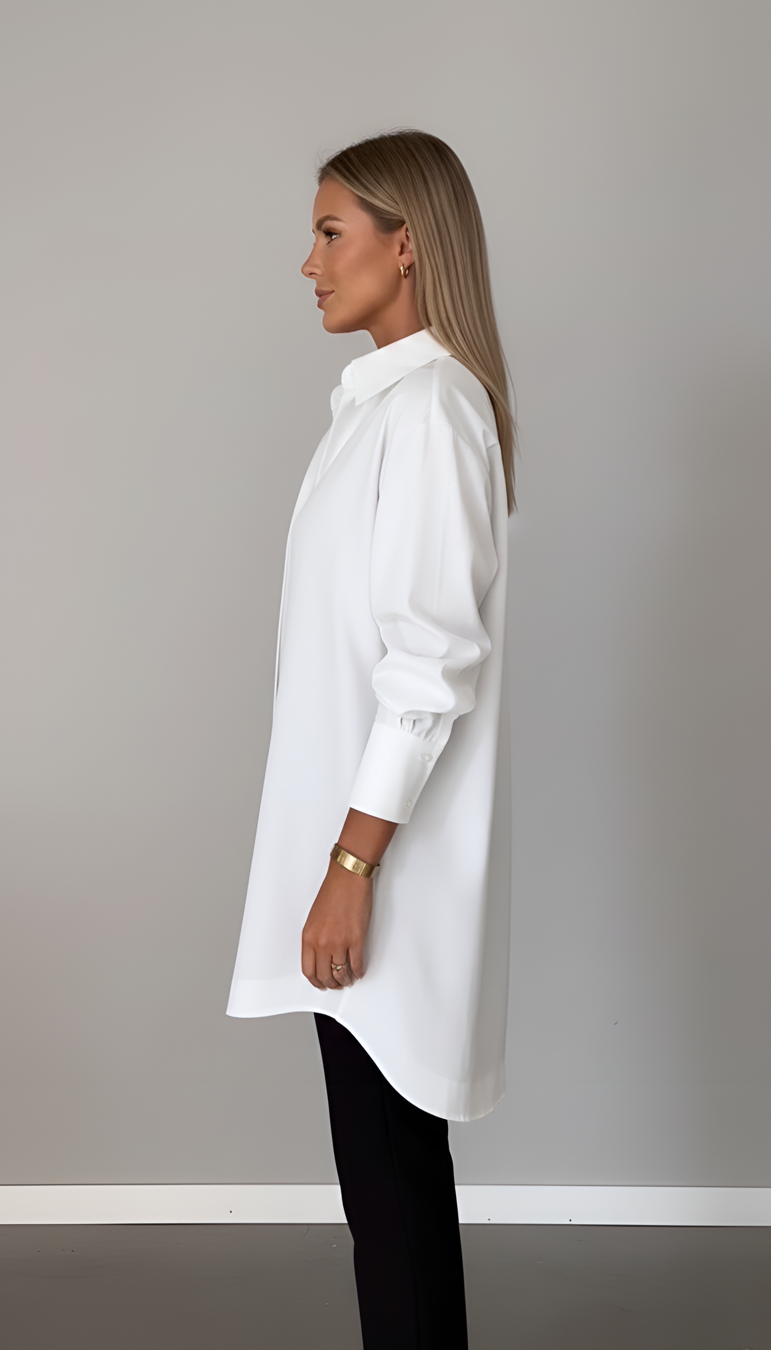Fashion women's oversized cotton shirt with classic collar