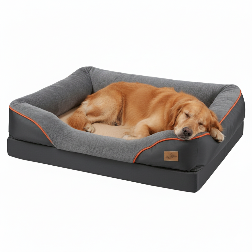 XL Orthopedic Dog Bed | Waterproof, Nest-Style Bolster | Fits German Shepherd, Golden Retriever & Lab | Grey, Washable, Supportive Memory Foam